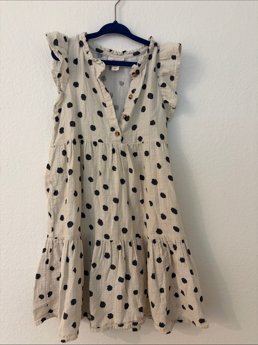 Cat & Jack Cream Dress with Black Polka Dots and Ruffle Sleeves
